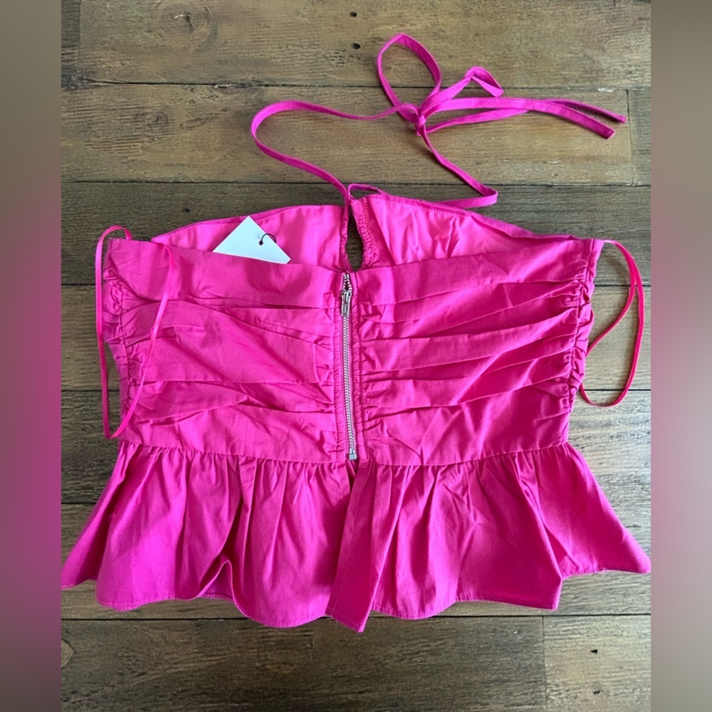Boutique Peplum Hot Pink halter Summer  Top Rouched - Picture 3 of 5